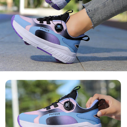 Kids Two Wheels Roller Skating Shoes with Light Magic Stick Walking Shoes, Detachable Wheels Roller Skate Shoes for Teenagers