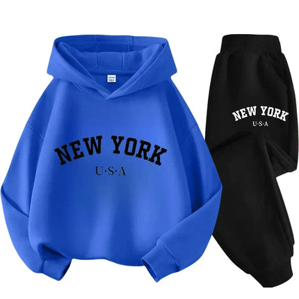 Kids Fashion Simple USA New York Alphabet Print Casual Suit Boys Outdoor Sports Suit Girls Fall and Winter Comfortable Warm Suit