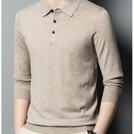 Worsted wool Men POLO Neck  Pullover Long Sleeve Lapel Sweaters Loose Warm Knitted Tops Spring Autumn New Style Men’s Clothing