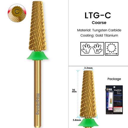 MagiBling Carbide Nail Drill Bits Cross Cut Tapered Barrel Right Left Hand Acrylic Cutter Gel Removal Manicure Tool 3/32'' 16mm