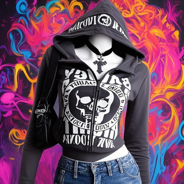 Unisex skull Y2K letter printed punk Gothic hoodie, cold resistant and warm top
