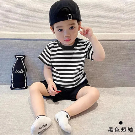 100% Cotton Fashion Baby Tshirt Summer Children's Boys Short-sleeved Stripe T-shirt Kids Boy Girl Top