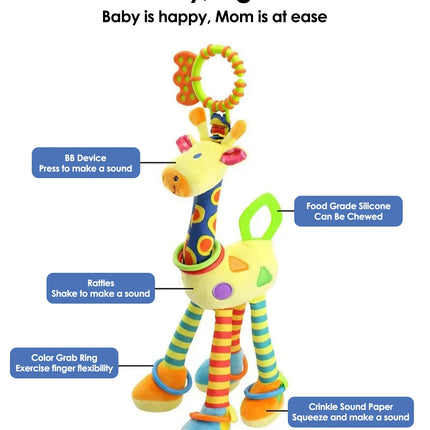 1pcs Soft Giraffe Animal Handbells Rattles Plush Infant Toddler Car Bed Hanging Toy Baby Early Education Development Handle Toys