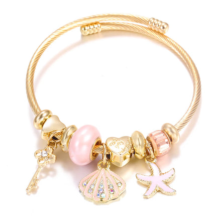 New Trendy 4 Colors Heart Shape Painted Pendant Closure Beaded Bracelet Golden Stainless Steel Women Bracelet 2025 Charm Jewelry