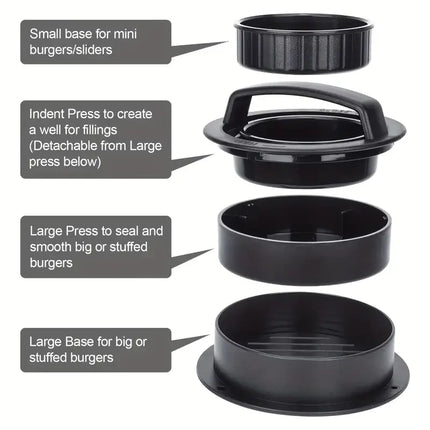 Burger Press Mold & Patty Press Maker -3 in 1 Stuffed Hamburger Patty Maker Perfect for Beef, Chicken Patties - Kitchen Press To