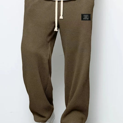 Men's spring-autumn trendy brand loose-fitting stretchy straight-leg sweatpants. Waffle fabric. Micro-bouncy sporty casual pants
