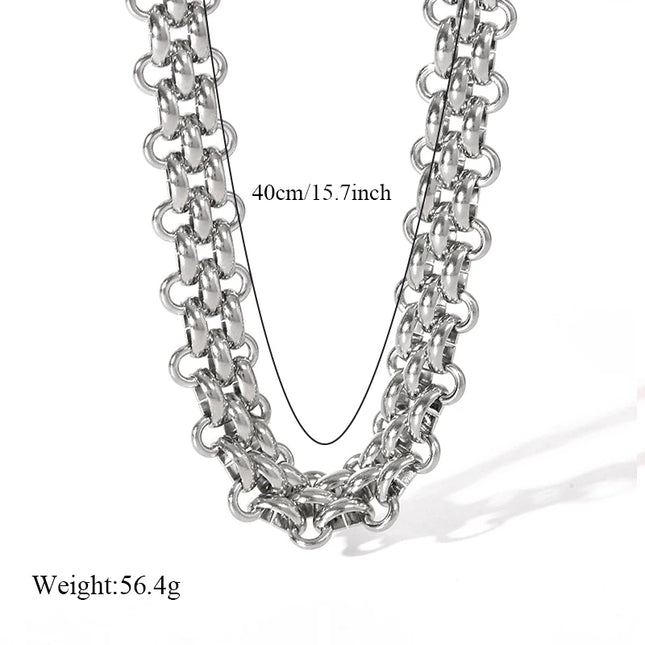 EILIECK 316L Stainless Steel Silver Color Cuban Chain Statement Necklace Bracelet Set Charm Fashion Women Waterproof Jewelry Set