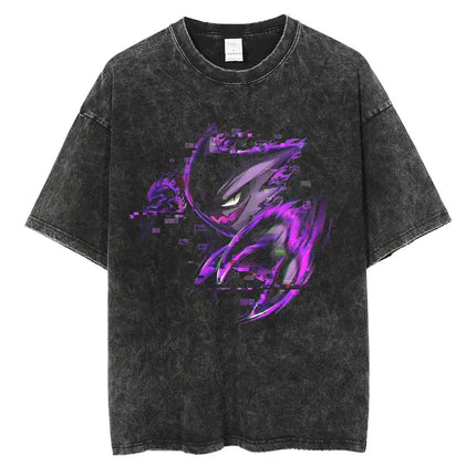 Pokemon Gastly Haunter Gengar T Shirt Men 2026 Summer Vintage Acid Wash Oversized Tee Japanese Anime Streetwear Hip Hop Harajuku