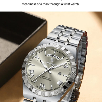 POEDAGAR Luxury Fashion Man Wristwatch Week Date Waterproof Luminous Men's Clock Stainless Steel Quartz Business Watches For Men