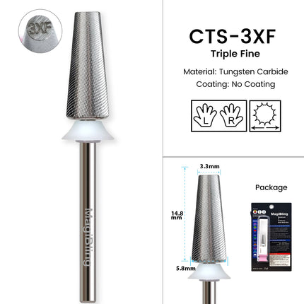 MagiBling 3XF Tapered Nail Drill Bit Professional Removal Grinding Bits for File Machine Acrylic Soft Gel Polish Tools 3/32”