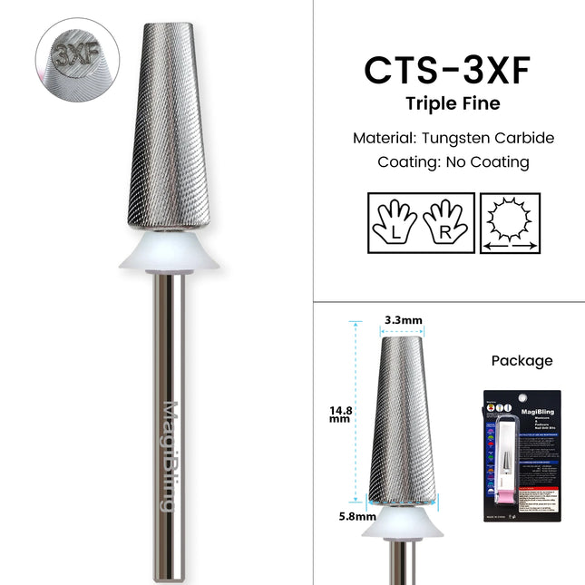 MagiBling 3XF Tapered Nail Drill Bit Professional Removal Grinding Bits for File Machine Acrylic Soft Gel Polish Tools 3/32”