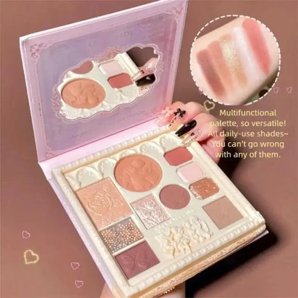 Pearl Matte Waterproof Eye Shadow Palette Blush Glitter Highlighter All In One Embossed Angel Face Contour Makeup Collection