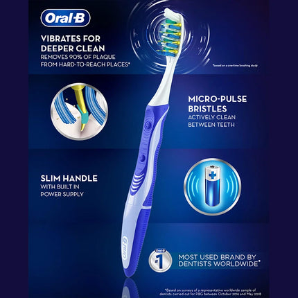 Oral-B Pulsar 3D White Electric Toothbrush 2Pcs/Pack Vibrating Bristles Built-in Power for Deep Clean (Colors Random)