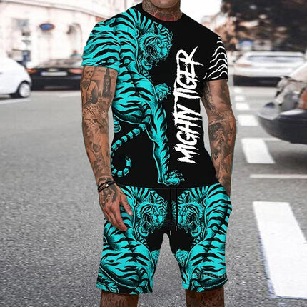 Summer Men's O Neck Short Sleeve Shorts Set 3D Tiger Printed Casual T Shirt Cool Personalized Streetwear Set Men's Sportswear