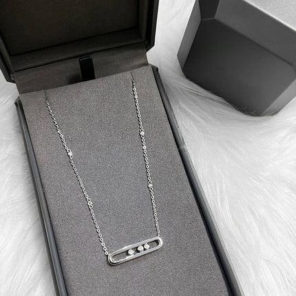 Luxury sliding lucky bead necklace with 925 stainless steel three-diamond pendant, women's jewelry.