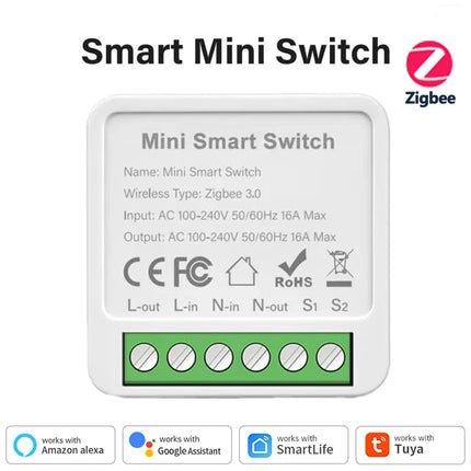 1/10PCS ZigBee 3.0 Smart Switch 16A 2-Way Control Module On / Off Breaker Wireless Remote Voice Control for Tuya Alexa Google