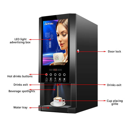 E-30SW Automatic Instant Coffee Machine Commercial Milk Tea Vending Machine with LED Light Box for Office and Restaurant