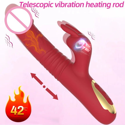 2 in 1 Rabbit Vibrator Automatic Telescopic Rotation G-Spot Clitoris Stimulator Female Dildo Sex Toys Goods for Women Adults 18