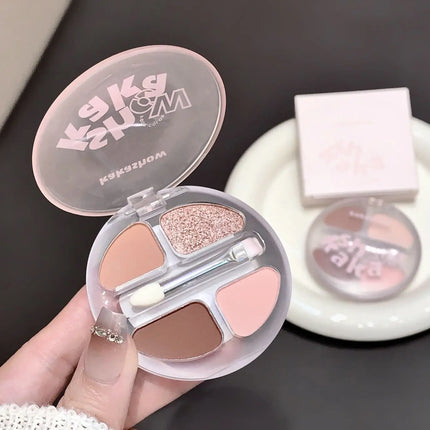 4 Colors Shimmer Matte Eyeshadow Palette Nude Rose Pink Glitter Pigment Eye Shadow Lasting Waterproof Makeup Palette with Brush