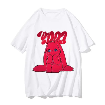 Yuqi 1st Mini Album YUQ1 T-shirt Same Rabbit Pattern Printing Tee-shirt Kawaii Fashion O Neck Cotton Tops T-shirt Couples Clothes