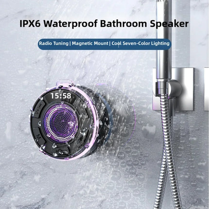 New Wireless Speaker IPX7 Waterproof Colorful LED Light Strong Bass Shower Speaker Waterproof 360° Sound RGB Lights FM Radio Fun