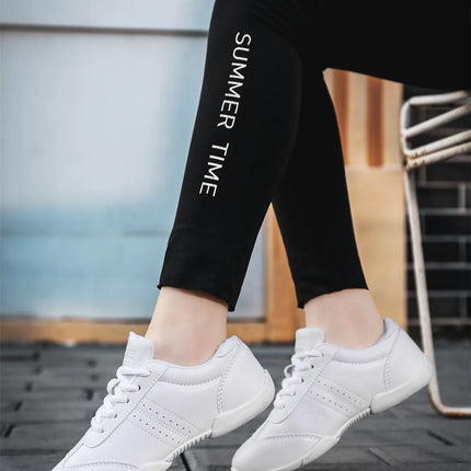 BAXINIER Youth Girls White Cheerleading Dancing Shoes Athletic Training Tennis Walking Lightweight Competition Cheer Sneakers