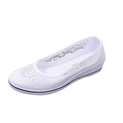 Women's Wedge Heel White Mesh Shoes Comfortable Non-slip Hollow Breathable All-match Work Beauty ShoesWhite Lace Hollow Breathab