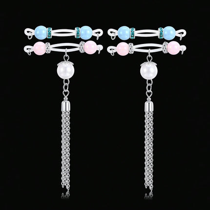 2Pairs Fake Nipple Rings - Adjustable Fit Daily Wear Nipple Nooses - 8mm Candy Beads, Fake Nipple Jewelry Faux Nipple Piercing