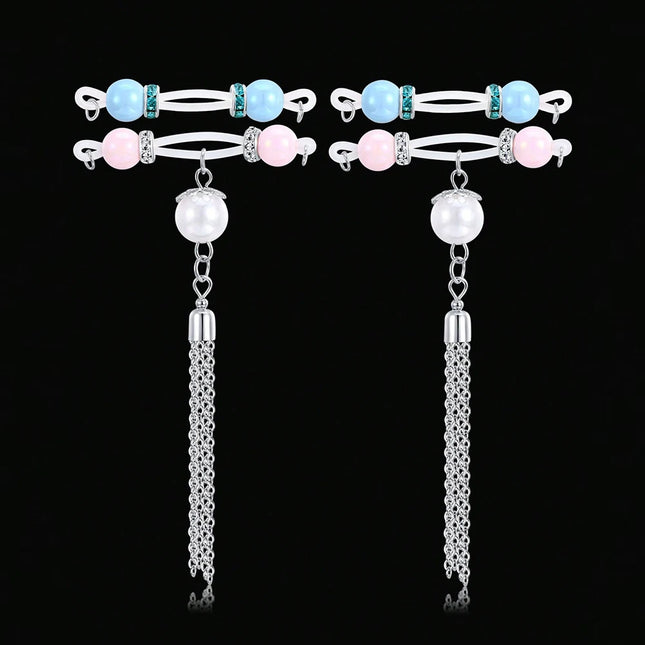 2Pairs Fake Nipple Rings - Adjustable Fit Daily Wear Nipple Nooses - 8mm Candy Beads, Fake Nipple Jewelry Faux Nipple Piercing