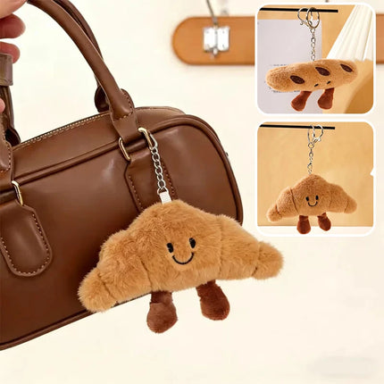 New Creative Plush Keychain Cartoon Baguette/Croissant Design for Car Keys Bag Charm Cute Girl Gift Croissant Keychain Pendant