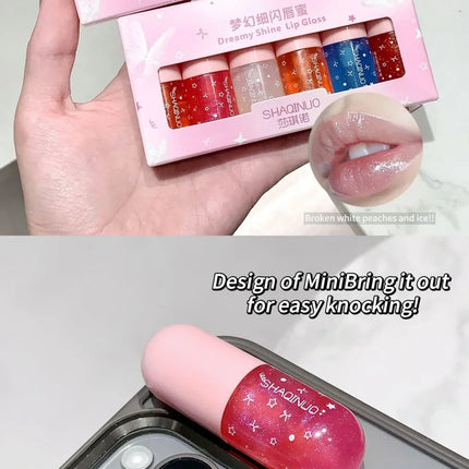 Shimmery Glitter Moisturizing Lip Gloss Set 6 Colors Highly Pigmented Fine Shine Long Wear Cute Lipgloss Set