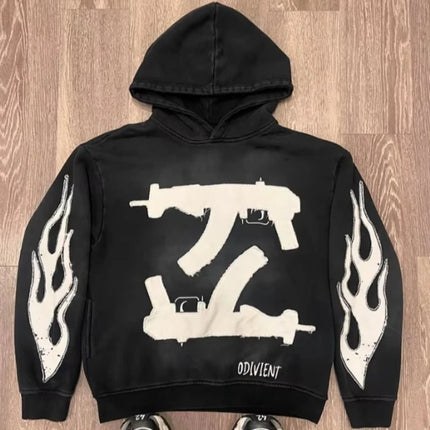 Y2K Winter Retro High Street Personalized Letter Printed Men's Hoodie Harajuku Gothic Punk Men's and Women's Sportswear Street
