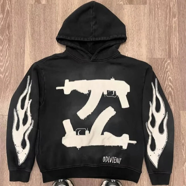 Y2K Winter Retro High Street Personalized Letter Printed Men's Hoodie Harajuku Gothic Punk Men's and Women's Sportswear Street