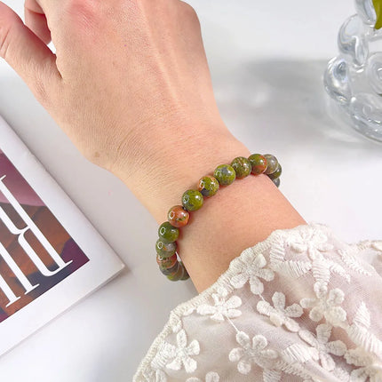 Natural Stone Pink Zebra Beaded Bracelet 6/8mm Dalmatian Jasper Rhodochrosite Agate Bracelet Gemstone Beads Bracelet