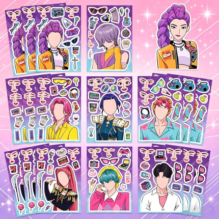 2026 New Cute Korean Girl Group Make a Face Stickers, Waterproof Reusable Puzzle Stickers for Kids DIY Craft Gifts Decoration