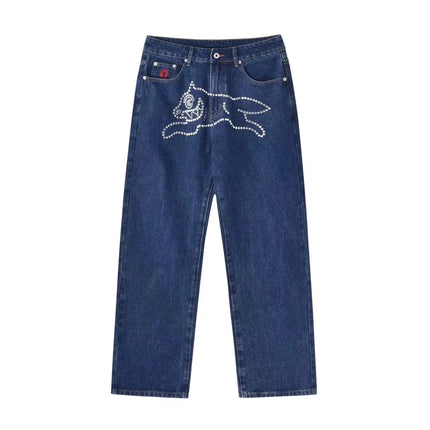 2026 Classic Printed Men Straight Denim Pants Loose Fit YKK Zipper Casual Denim Jeans Pants Trousers