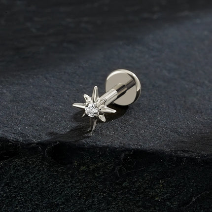Right Grand ASTM F136 Titanium CZ North Star Flat Back Earring 16G Tiny Starburst Helix Cartilage Stud Earlobe Piercing Jewelry