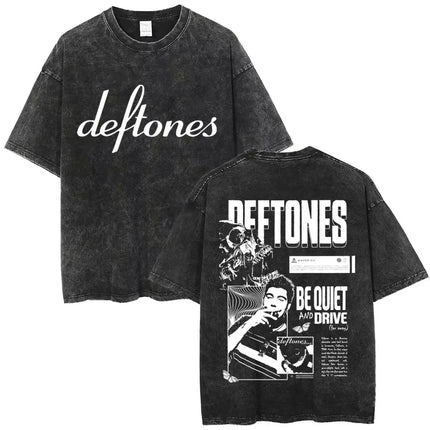 New Arrival Mens Clothes Tee Shirt Homme Washed Vintage Rock Band Deftones Private Music Graphic  Men Clothing New in Top & Tees