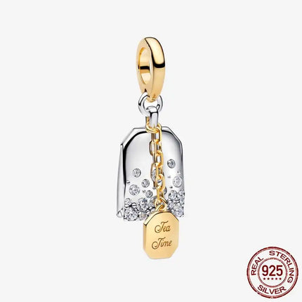 Key & Lock 925 Sterling Silver Pave Moon Heart Flower Dangle Charms Fit Original Bracelet Beads Jewelry DIY Gift plata de ley