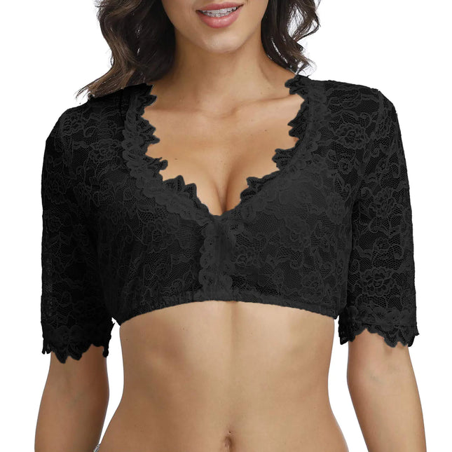 Perspective Lace Bra Women Bottoming Solid Color Cut Out Breathable Short Sleeve Lingerie For Women Sexy Deep V-Neck Tops