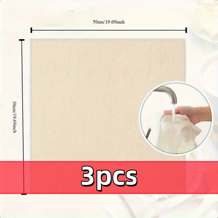 3pcs 100% Unbleached Cheese Cloths, 50.8x50.8cm Hemmed Edge, Reusable for Straining, Yogurt & More (Grade 100)