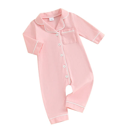 Baby Boys Girls Rompers Pajamas Patchwork Turn-Down Collar Buttons Long Sleeve Infant Jumpsuits Sleepwear Fall Nightwear