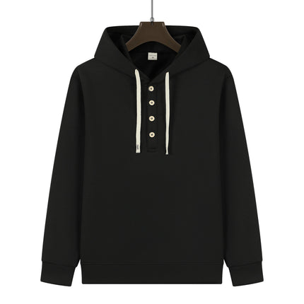 Four button hooded sweatshirt autumn winter men's new long sleeved hooded sweatshirt fashionable and casual men's sportswear,