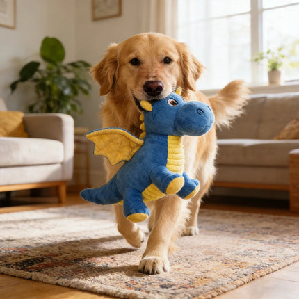 Pet Bite-Resistant Plush Interactive Toy with Sound, Cartoon Dragon Design, Suitable for Large, Medium, and Small Pets Such as Cats and Dogs, Double-Layer Fabric, Built-In Airbag