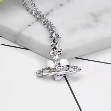 Fashion Love Saturn Necklace For Women Retro Stud Earrings Jewelry Metal Planet Sweater Chain Pendant Necklace Gifts Accessories
