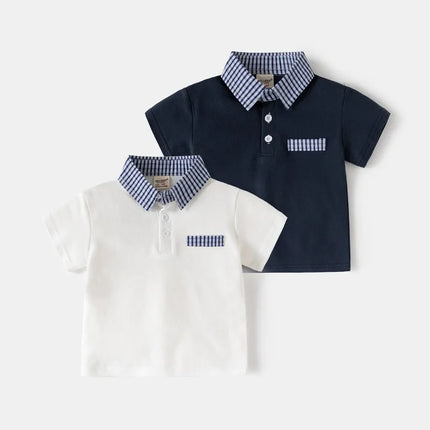 HoneyCherry New Summer Boys' Polo Shirt, Cotton Color - Block Spliced Short - Sleeve Lapel Top for Toddlers