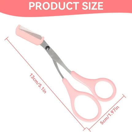 Stainless Steel Eyebrow Trimming Scissors with built-in Comb Precise Grooming Tool Creating Perfect Eyebrows Pink/White/Black