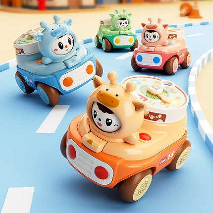 Baby Puzzle Cartoon Toy Car with Multiple Gameplay Modes Inertia Sliding Face Chang Whistl Small Car Children Time Cognition Toy