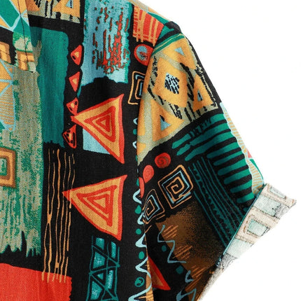 2024 Men's Fashion Retro Printed Short Sleeved Shirt Men's Hawaiian Printed Shirt