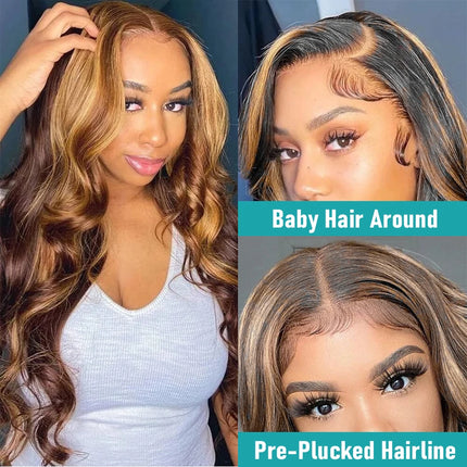 Highlight Transparent 13×4 13×6 Blond Body Wave Human Hair Wigs Pre Plucked Remy Brazilian Glueless Lace Frontal Wigs For Women